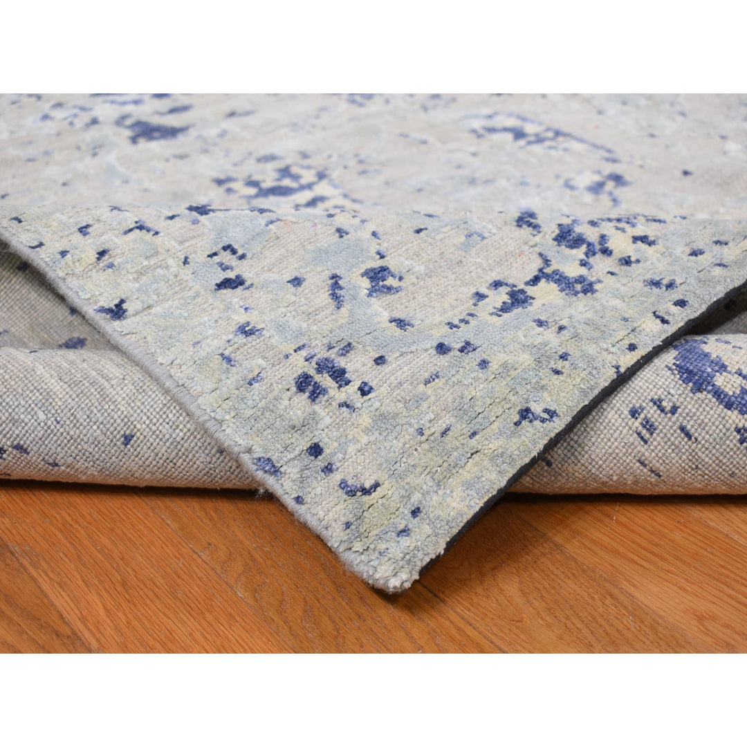 11'10" x 14'9" New Hand Knotted Blue Wool & Silk Rectangle Oriental Rug - MOA10278001