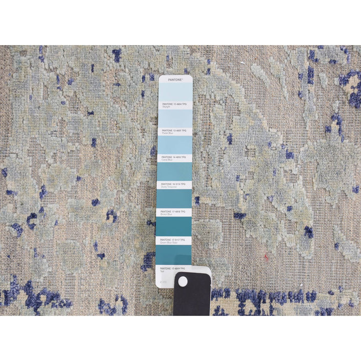 11'10" x 14'9" New Hand Knotted Blue Wool & Silk Rectangle Oriental Rug - MOA10278001