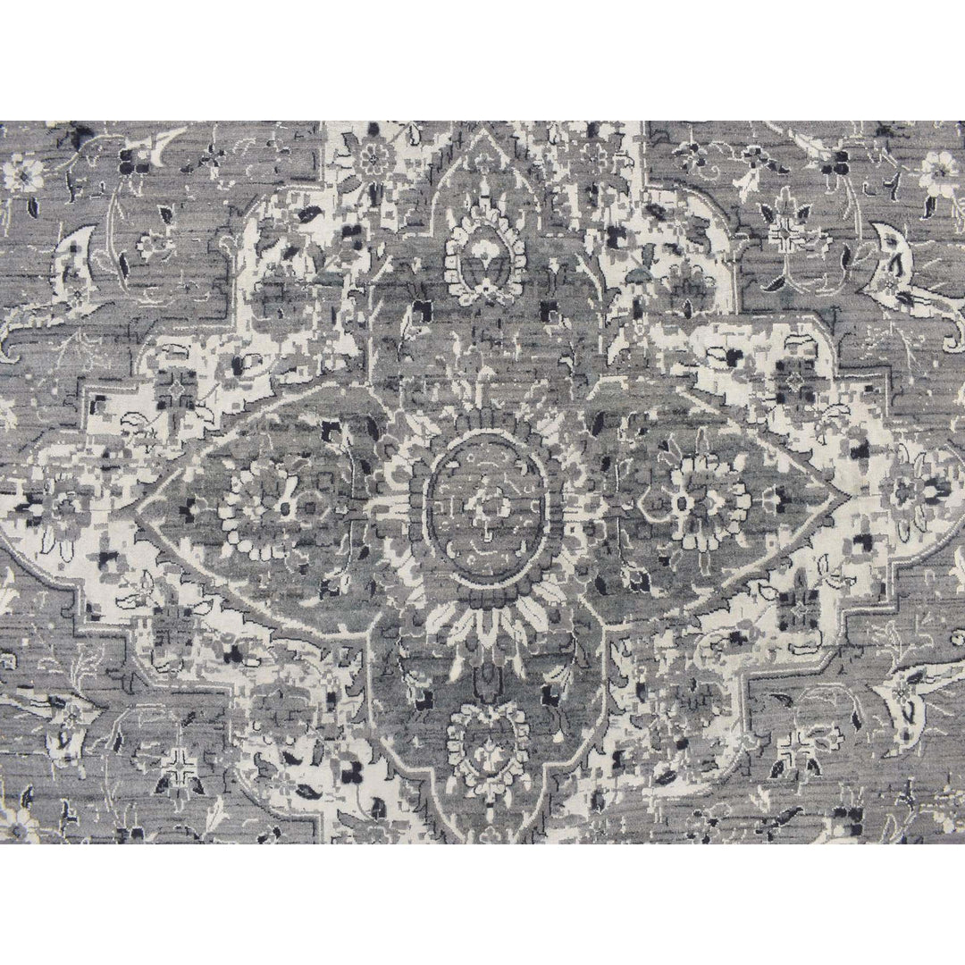 12'1" x 17'7" New Hand Knotted Grey Wool Rectangle Oriental Rug - MOA10278008