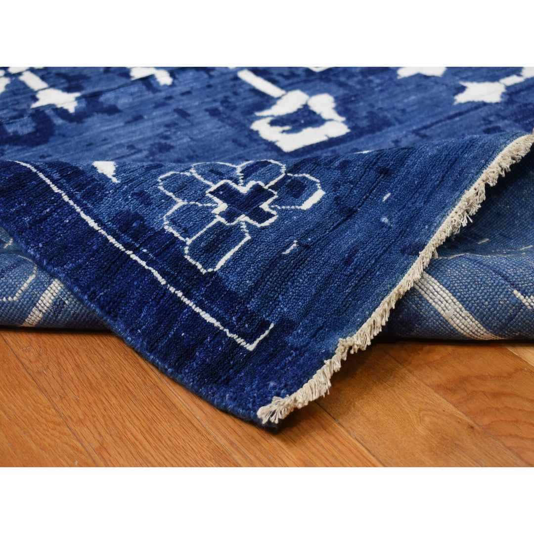 12'2" x 18'3" New Hand Knotted Blue Wool & Silk Rectangle Oriental Rug - MOA10278014