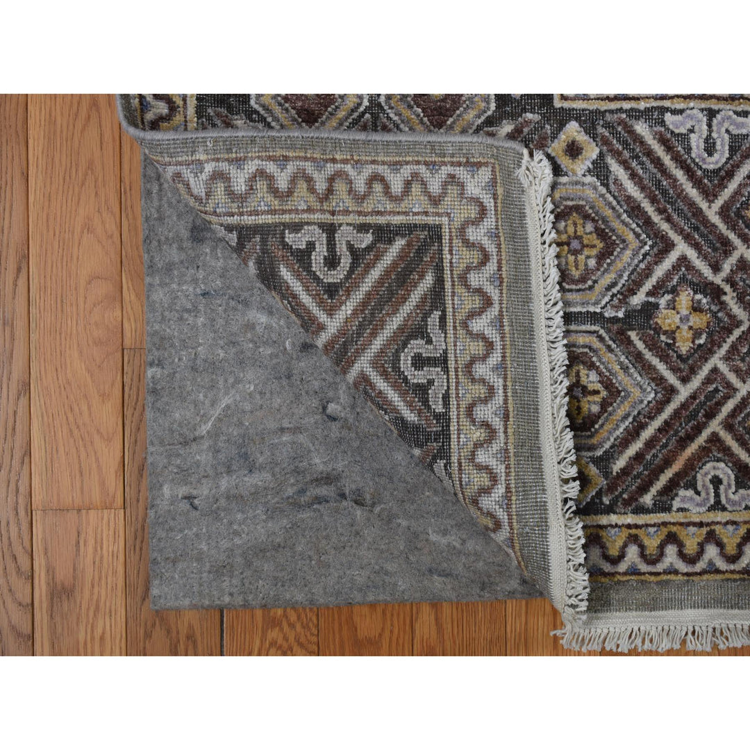 11'10" x 18'6" New Hand Knotted Grey Wool & Silk Rectangle Oriental Rug - MOA10278016