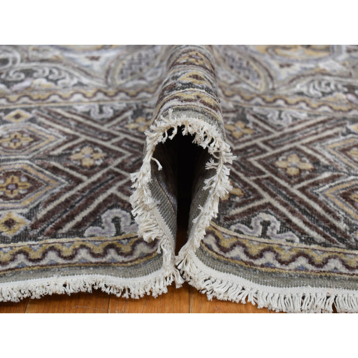 11'10" x 18'6" New Hand Knotted Grey Wool & Silk Rectangle Oriental Rug - MOA10278016