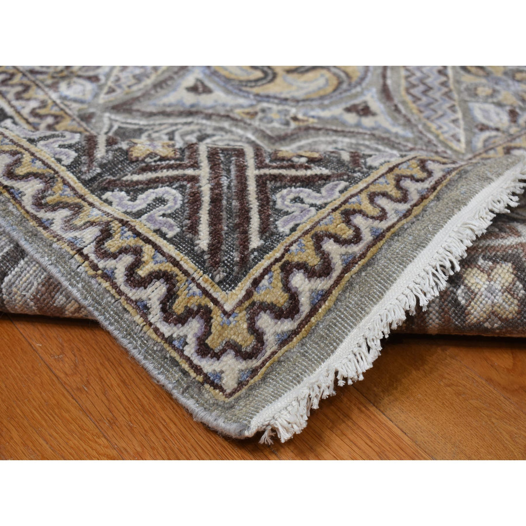 11'10" x 18'6" New Hand Knotted Grey Wool & Silk Rectangle Oriental Rug - MOA10278016