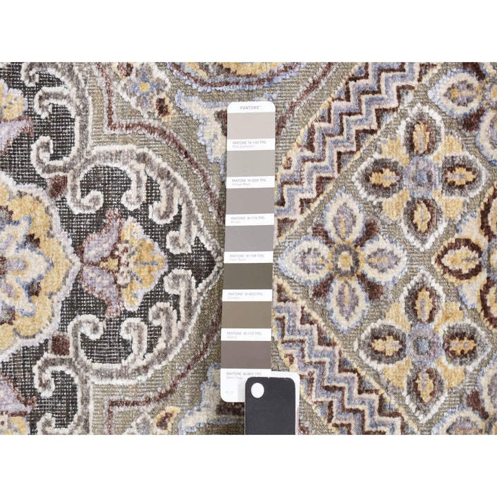 11'10" x 18'6" New Hand Knotted Grey Wool & Silk Rectangle Oriental Rug - MOA10278016