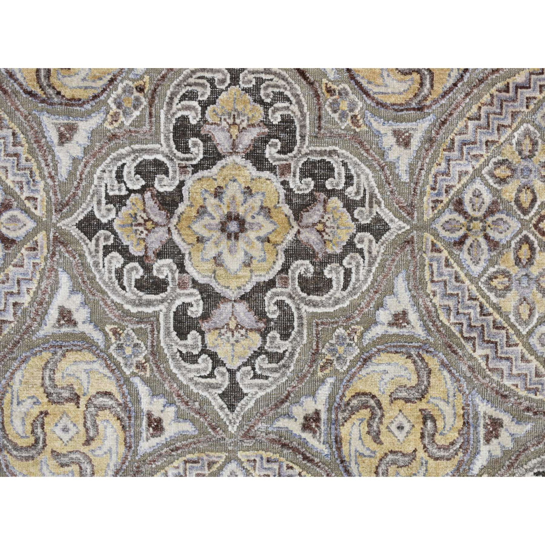 11'10" x 18'6" New Hand Knotted Grey Wool & Silk Rectangle Oriental Rug - MOA10278016