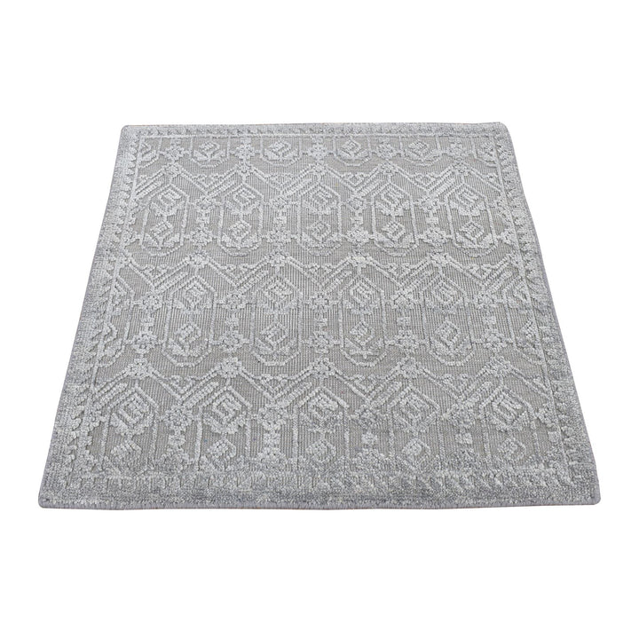 2'0" x 2'1" New Hand Knotted Grey Wool & Silk Square Oriental Rug - MOA10278021