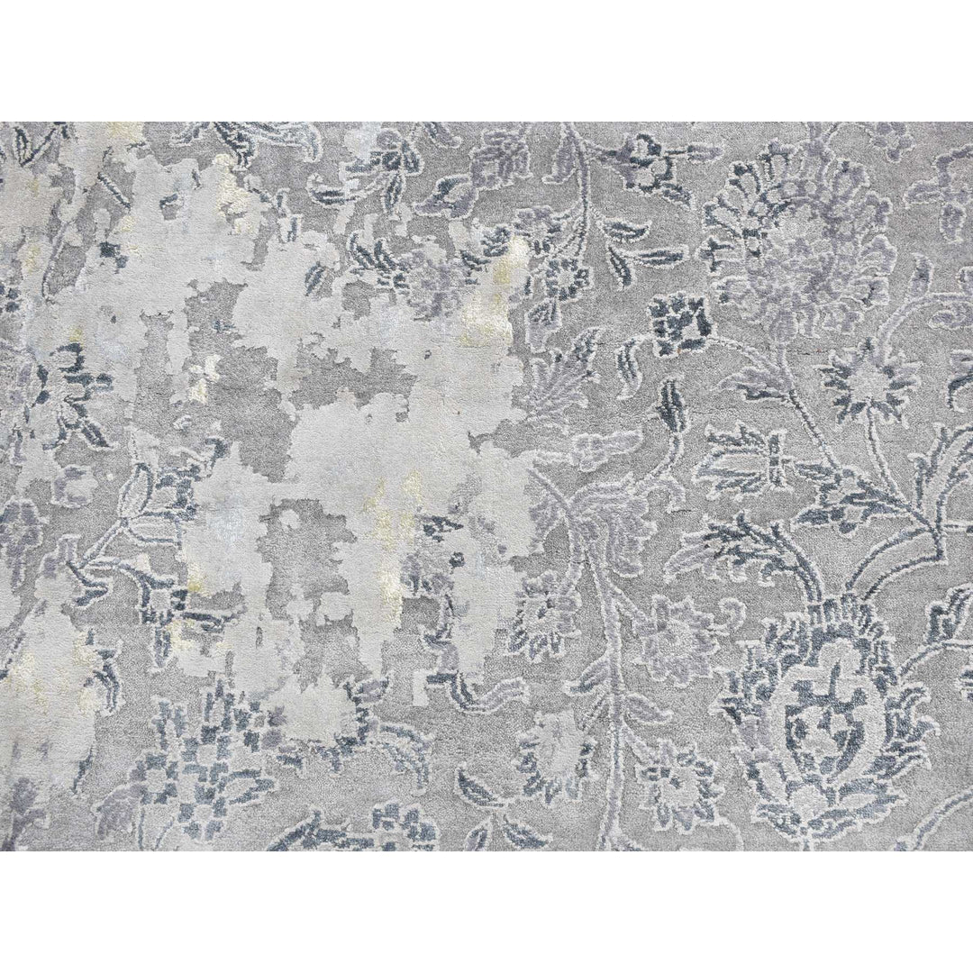 12'0" x 18'0" New Hand Knotted Grey Wool & Silk Rectangle Oriental Rug - MOA10278038