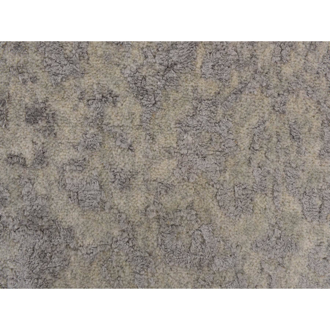 2'5" x 12'0" New Hand Loomed Grey Wool & Silk Runner Oriental Rug - MOA10278245