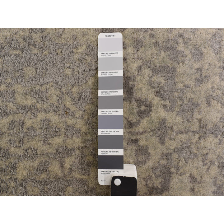 2'5" x 12'0" New Hand Loomed Grey Wool & Silk Runner Oriental Rug - MOA10278245