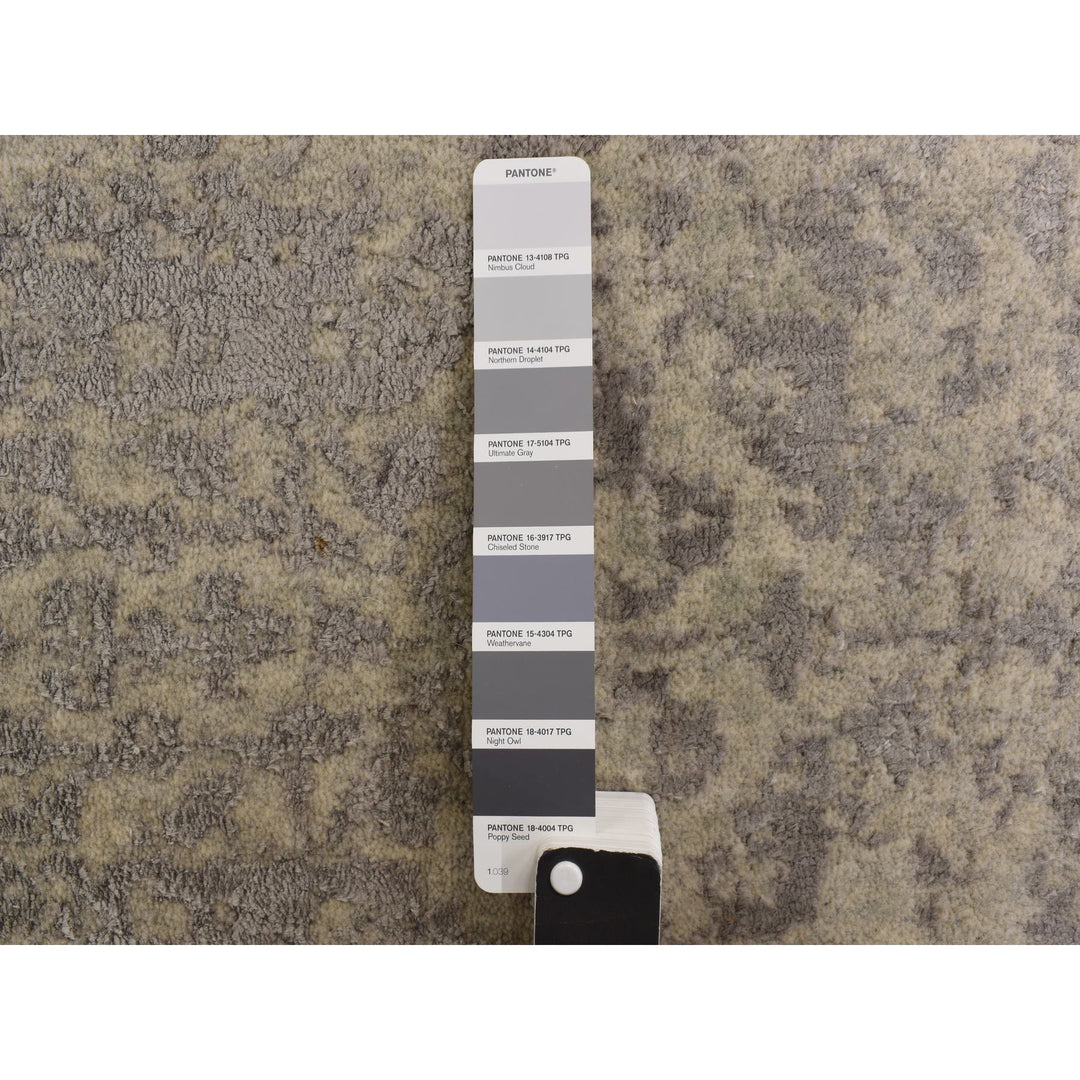 2'5" x 12'0" New Hand Loomed Grey Wool & Silk Runner Oriental Rug - MOA10278245