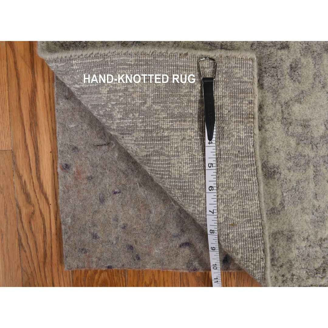 2'5" x 12'0" New Hand Loomed Grey Wool & Silk Runner Oriental Rug - MOA10278245