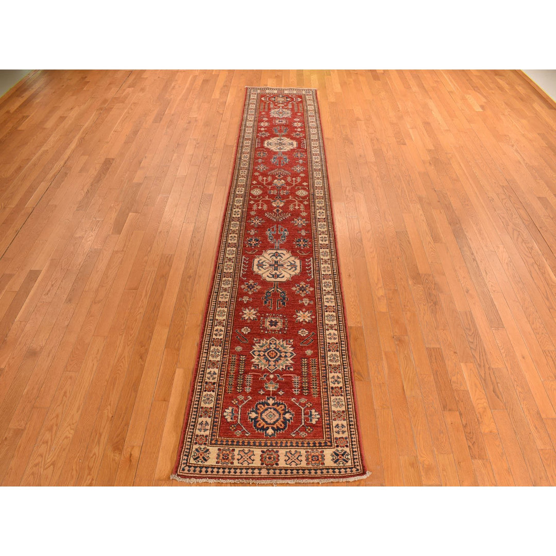 2'7" x 13'1" New Hand Knotted Red Wool Runner Oriental Rug - MOA10278251