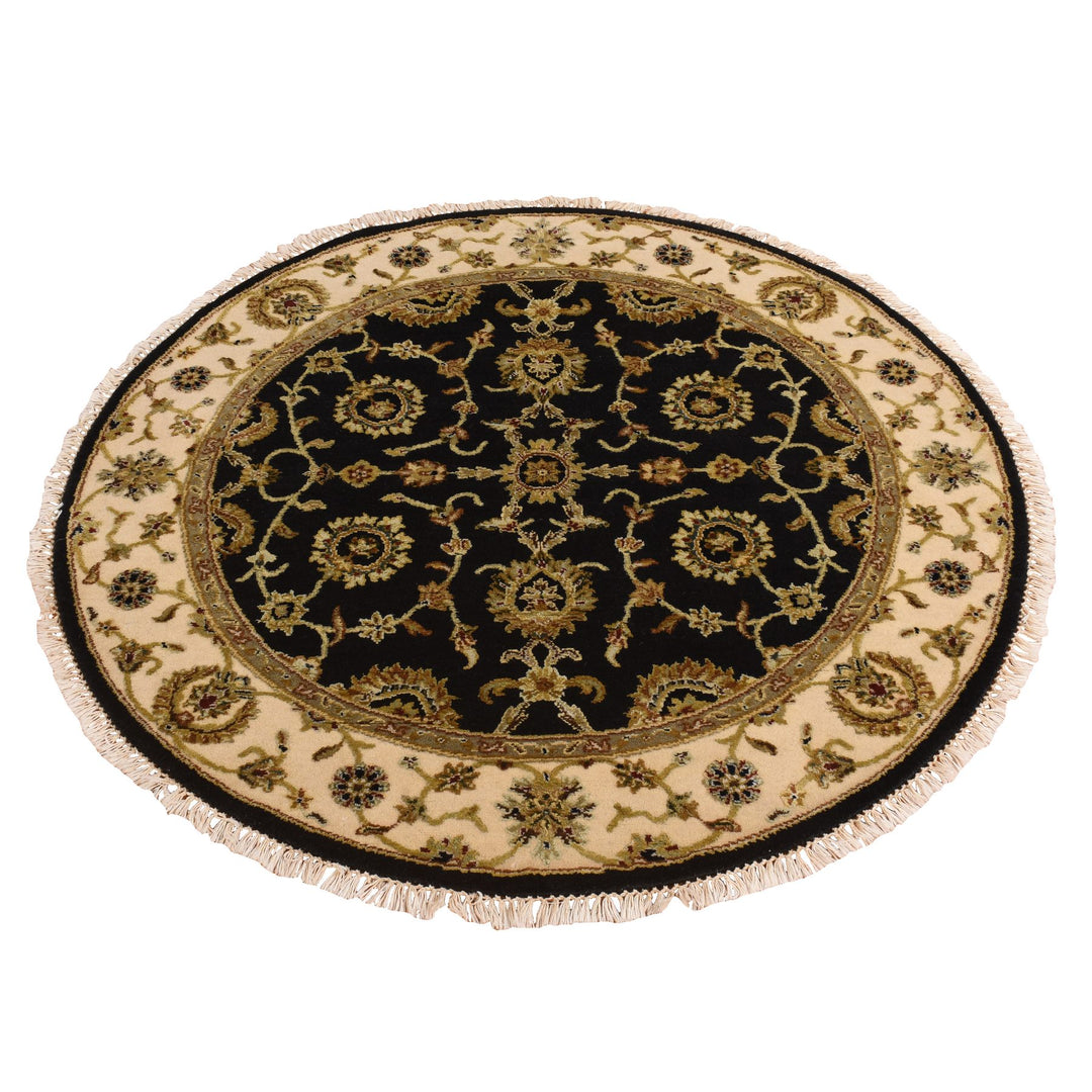 4'2" x 4'2" New Hand Knotted Black Wool & Silk Round Oriental Rug - MOA10278281