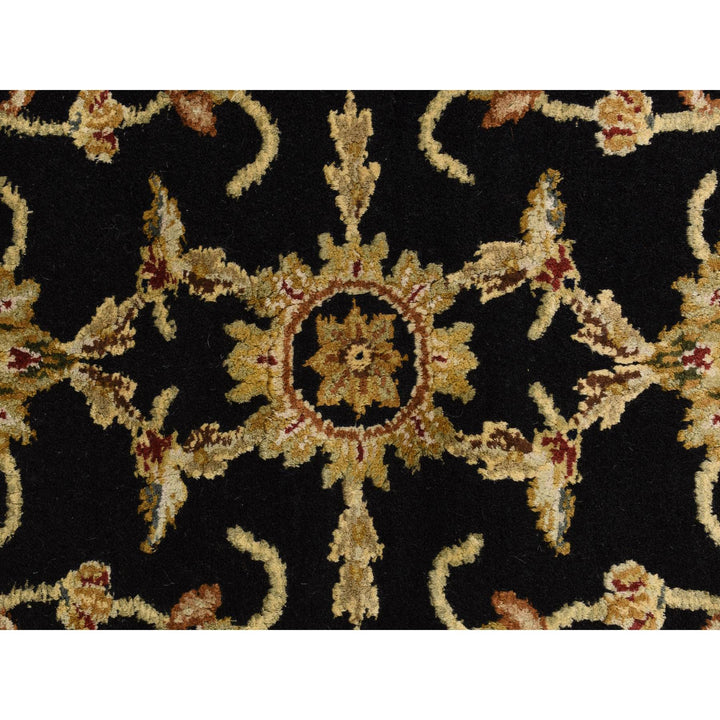 4'2" x 4'2" New Hand Knotted Black Wool & Silk Round Oriental Rug - MOA10278281