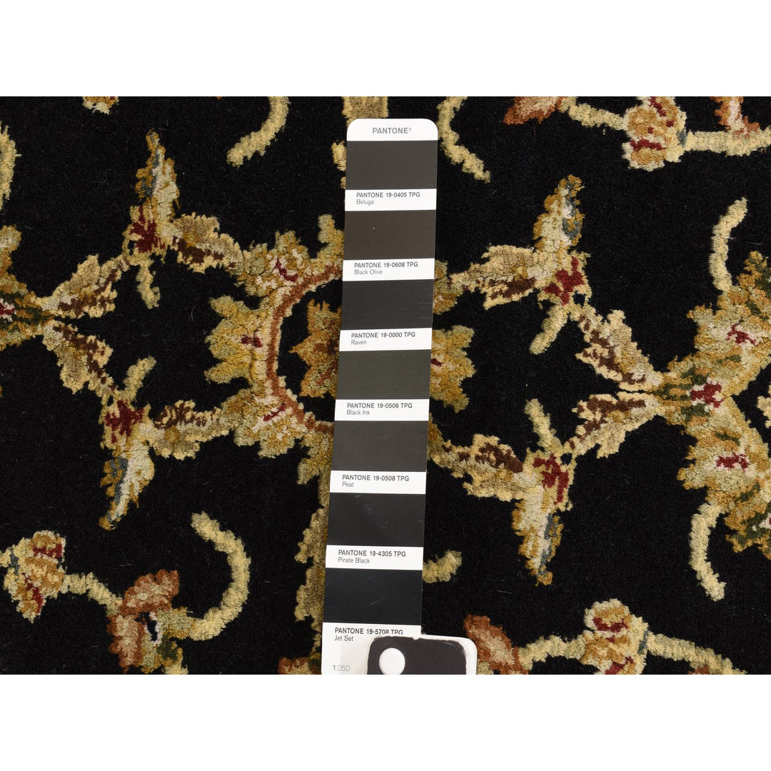 4'2" x 4'2" New Hand Knotted Black Wool & Silk Round Oriental Rug - MOA10278281