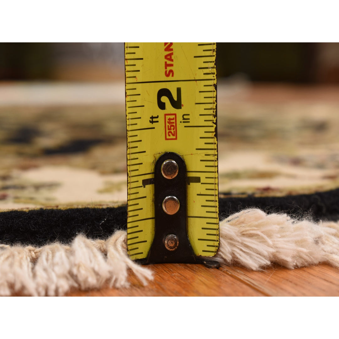 4'2" x 4'2" New Hand Knotted Black Wool & Silk Round Oriental Rug - MOA10278281
