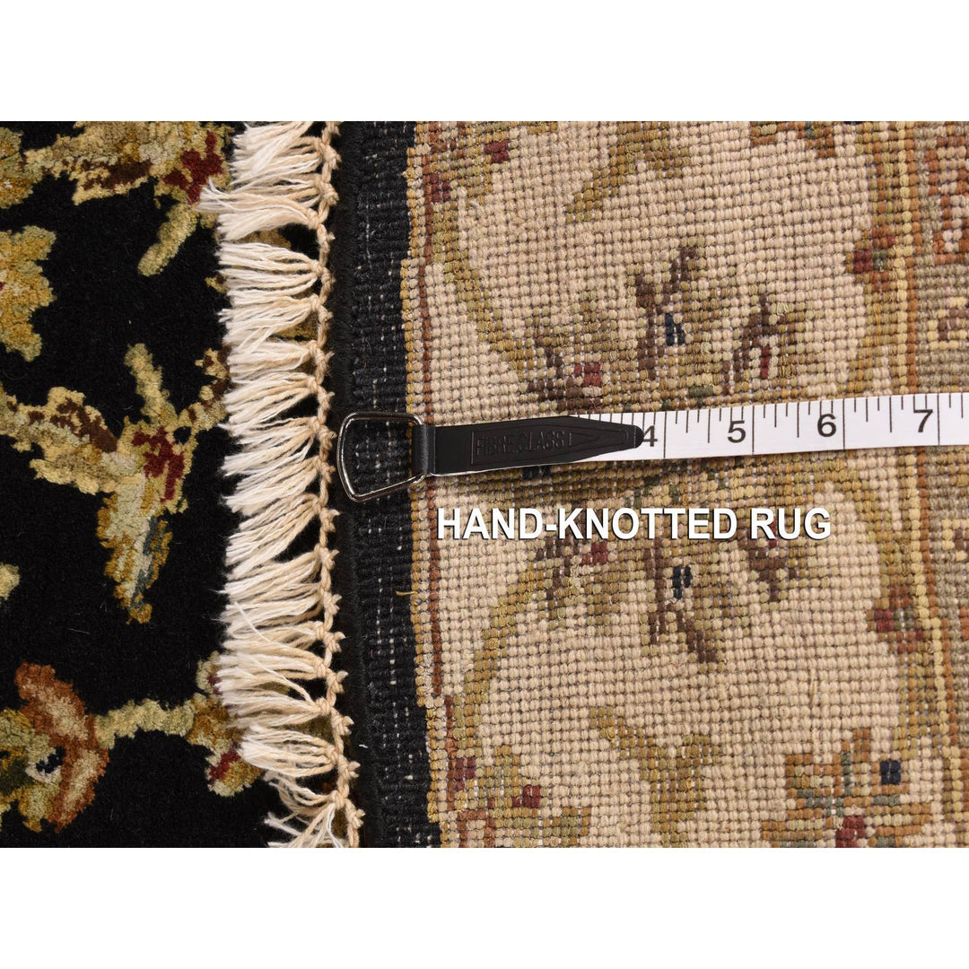 4'2" x 4'2" New Hand Knotted Black Wool & Silk Round Oriental Rug - MOA10278281