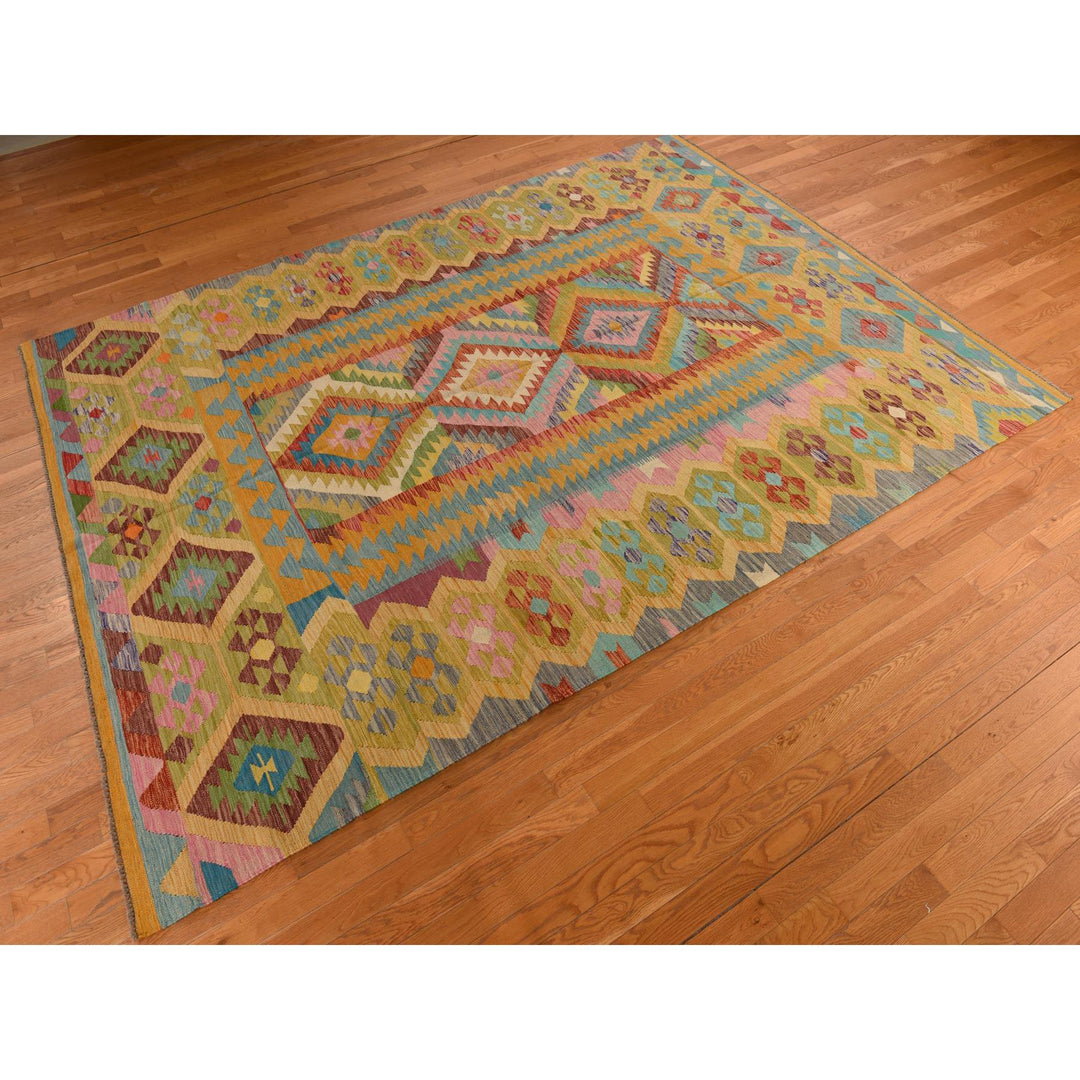 8'3" x 11'2" New Hand Woven Green Wool Rectangle Oriental Rug - MOA10278345