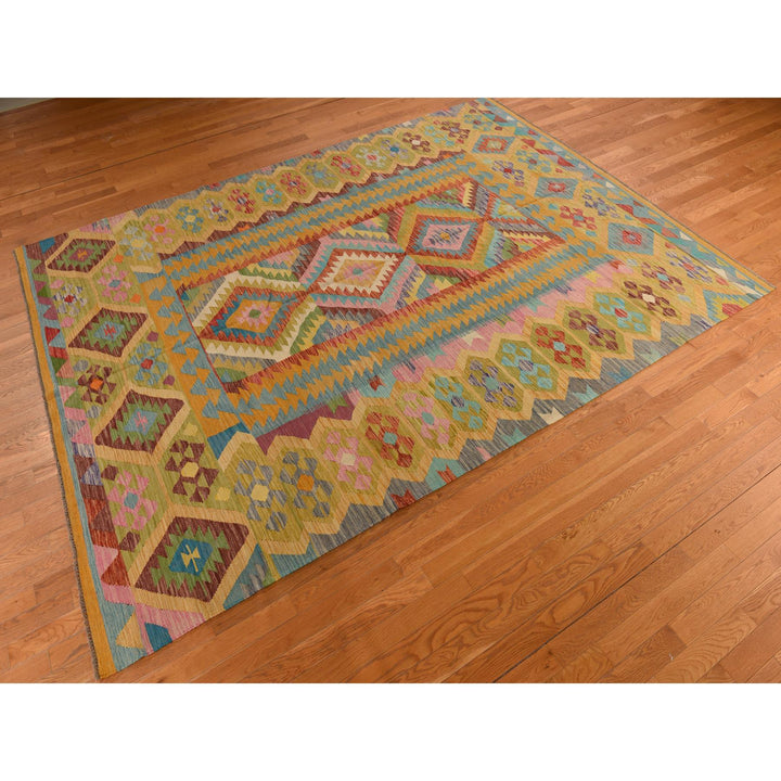 8'3" x 11'2" New Hand Woven Green Wool Rectangle Oriental Rug - MOA10278345