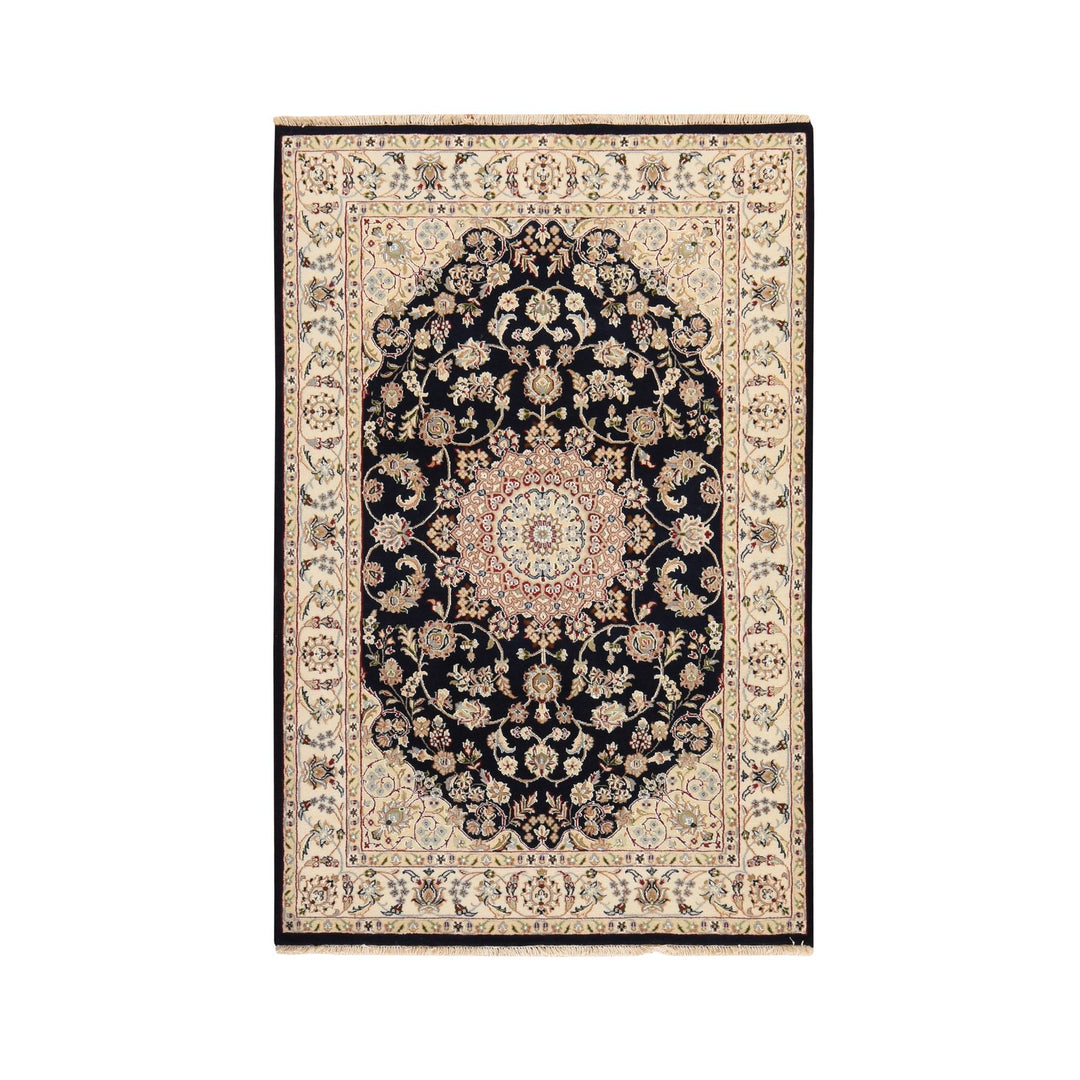 4'0" x 6'1" New Hand Knotted Blue Wool & Silk Rectangle Oriental Rug - MOA10278448