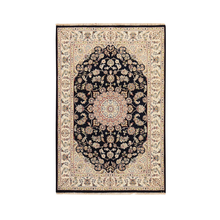 4'0" x 6'1" New Hand Knotted Blue Wool & Silk Rectangle Oriental Rug - MOA10278448