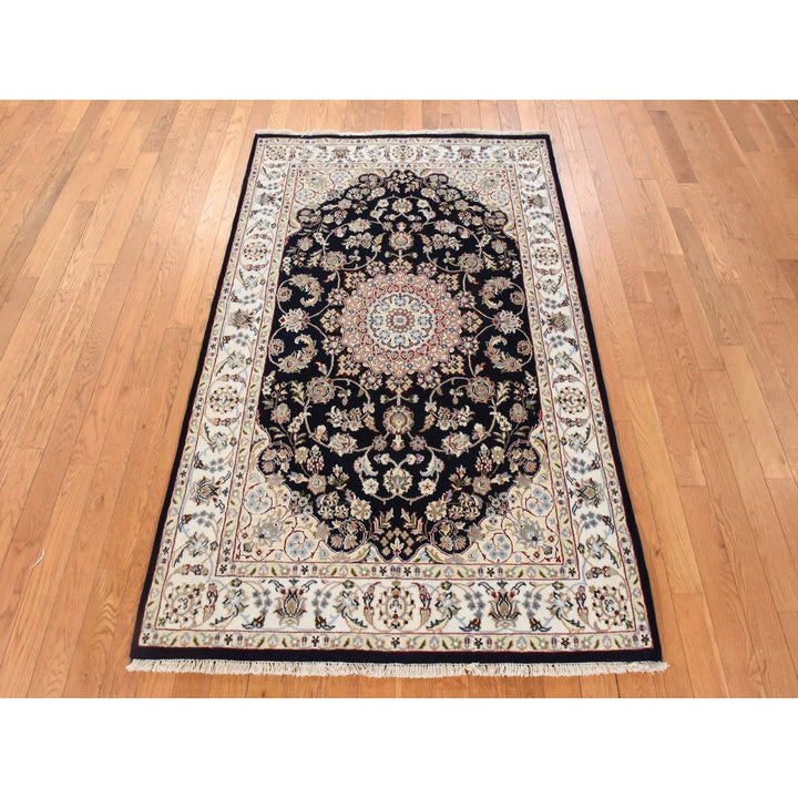 4'0" x 6'1" New Hand Knotted Blue Wool & Silk Rectangle Oriental Rug - MOA10278448