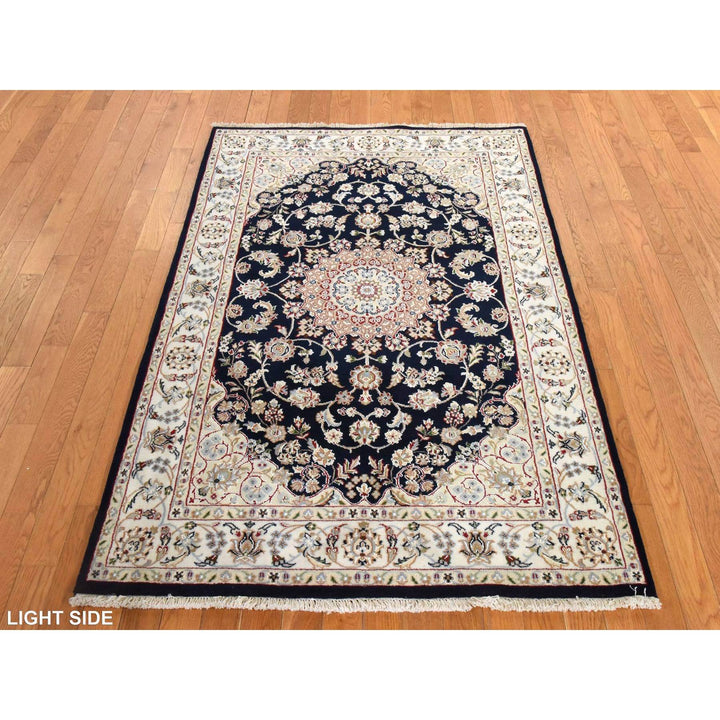 4'0" x 6'1" New Hand Knotted Blue Wool & Silk Rectangle Oriental Rug - MOA10278448