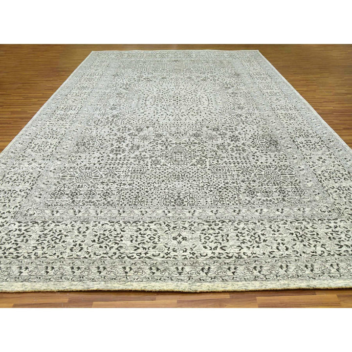 12'0" x 17'10" New Hand Knotted Ivory Wool Rectangle Oriental Rug - MOA10279680