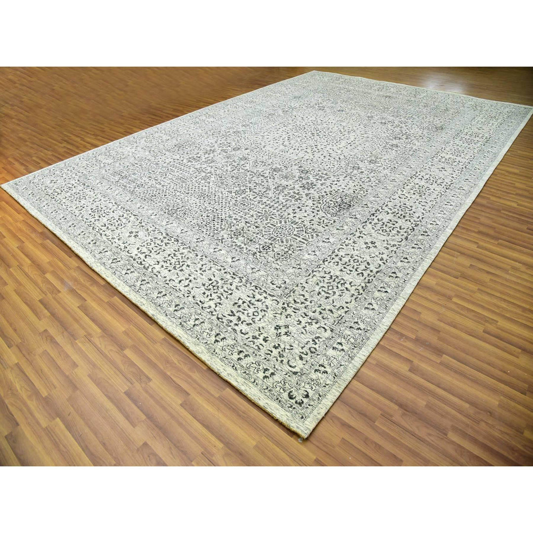 12'0" x 17'10" New Hand Knotted Ivory Wool Rectangle Oriental Rug - MOA10279680