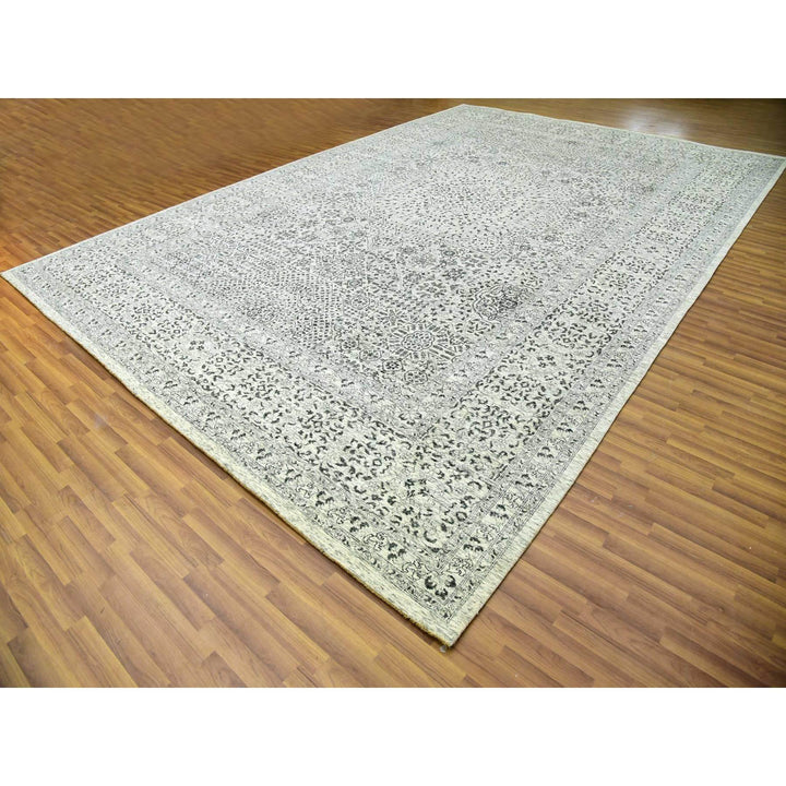 12'0" x 17'10" New Hand Knotted Ivory Wool Rectangle Oriental Rug - MOA10279680