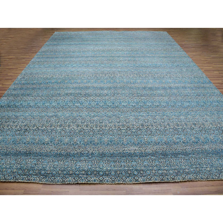 12'0" x 15'1" New Hand Knotted Blue Wool Rectangle Oriental Rug - MOA10279769
