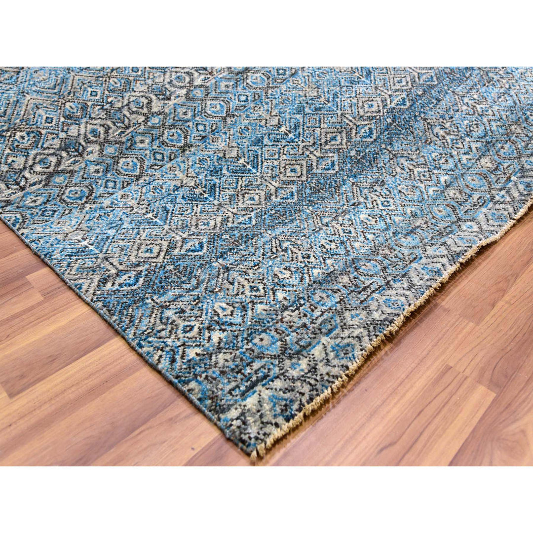 12'0" x 15'1" New Hand Knotted Blue Wool Rectangle Oriental Rug - MOA10279769