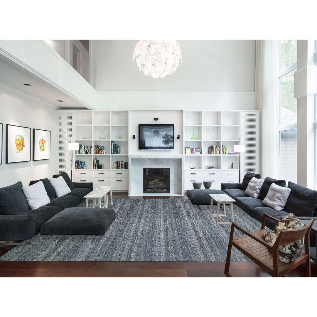 12'1" x 15'2" New Hand Knotted Grey Wool Rectangle Oriental Rug - MOA10279773