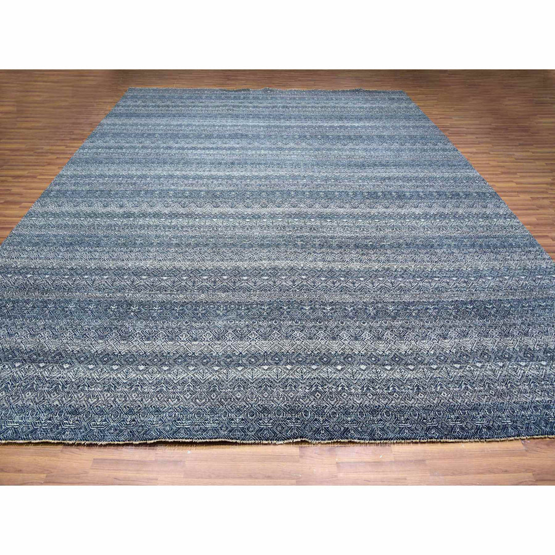 12'1" x 15'2" New Hand Knotted Grey Wool Rectangle Oriental Rug - MOA10279773