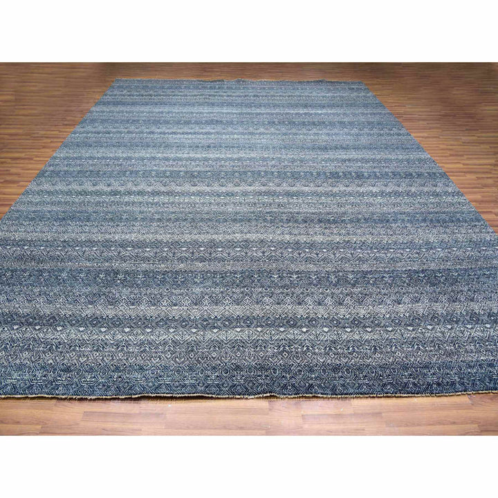 12'1" x 15'2" New Hand Knotted Grey Wool Rectangle Oriental Rug - MOA10279773