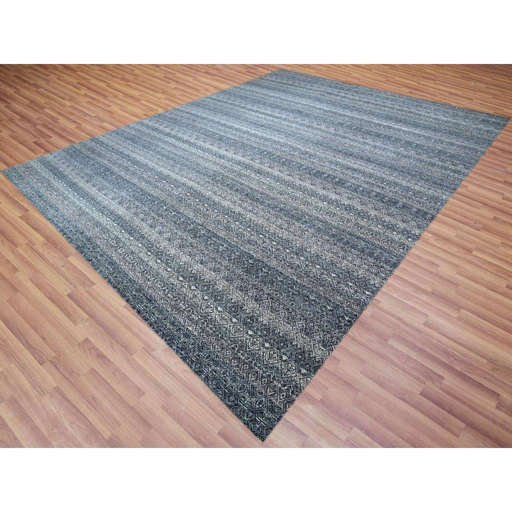 12'1" x 15'2" New Hand Knotted Grey Wool Rectangle Oriental Rug - MOA10279773