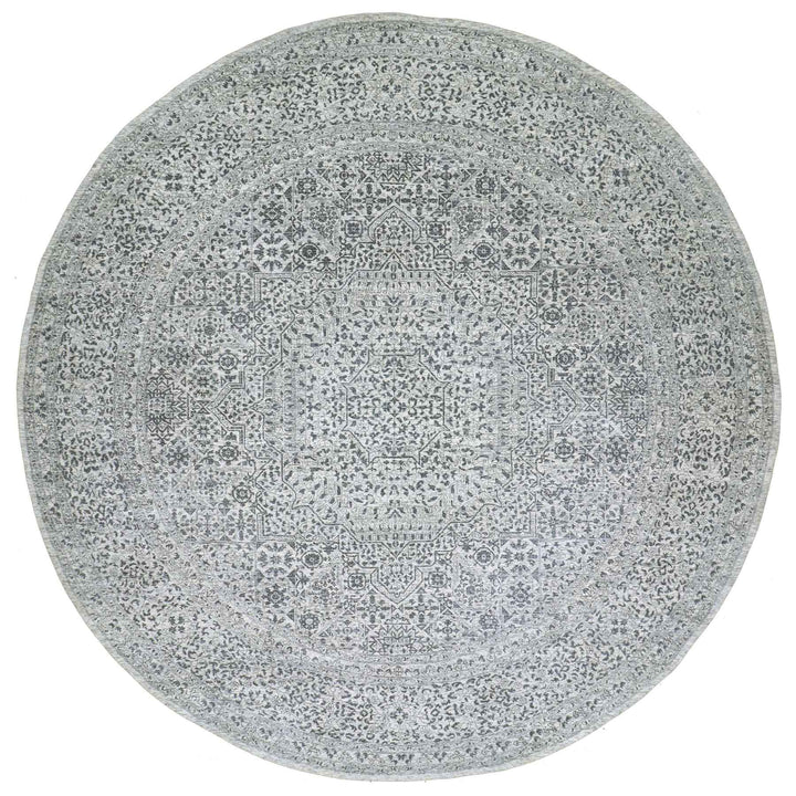 13'10" x 13'10" New Hand Knotted Ivory Wool Round Oriental Rug - MOA10279775