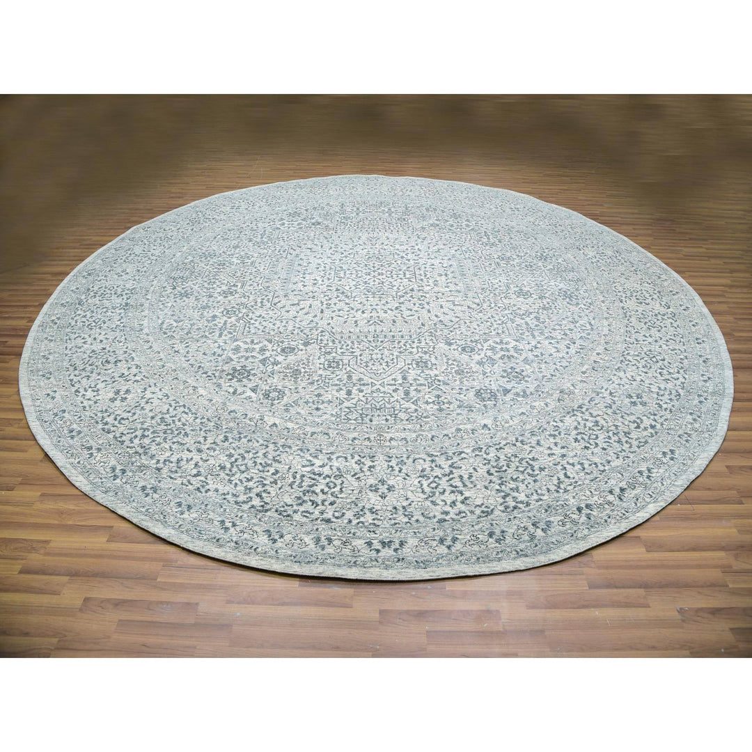 13'10" x 13'10" New Hand Knotted Ivory Wool Round Oriental Rug - MOA10279775