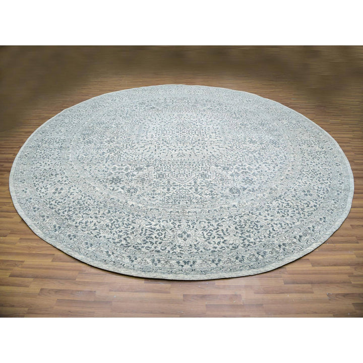 13'10" x 13'10" New Hand Knotted Ivory Wool Round Oriental Rug - MOA10279775