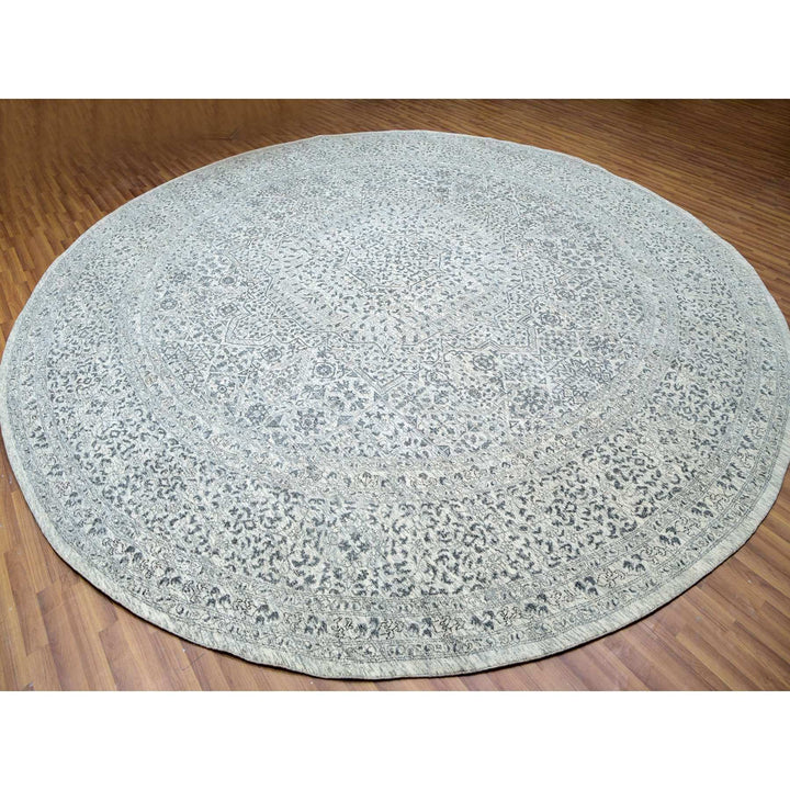 13'10" x 13'10" New Hand Knotted Ivory Wool Round Oriental Rug - MOA10279775
