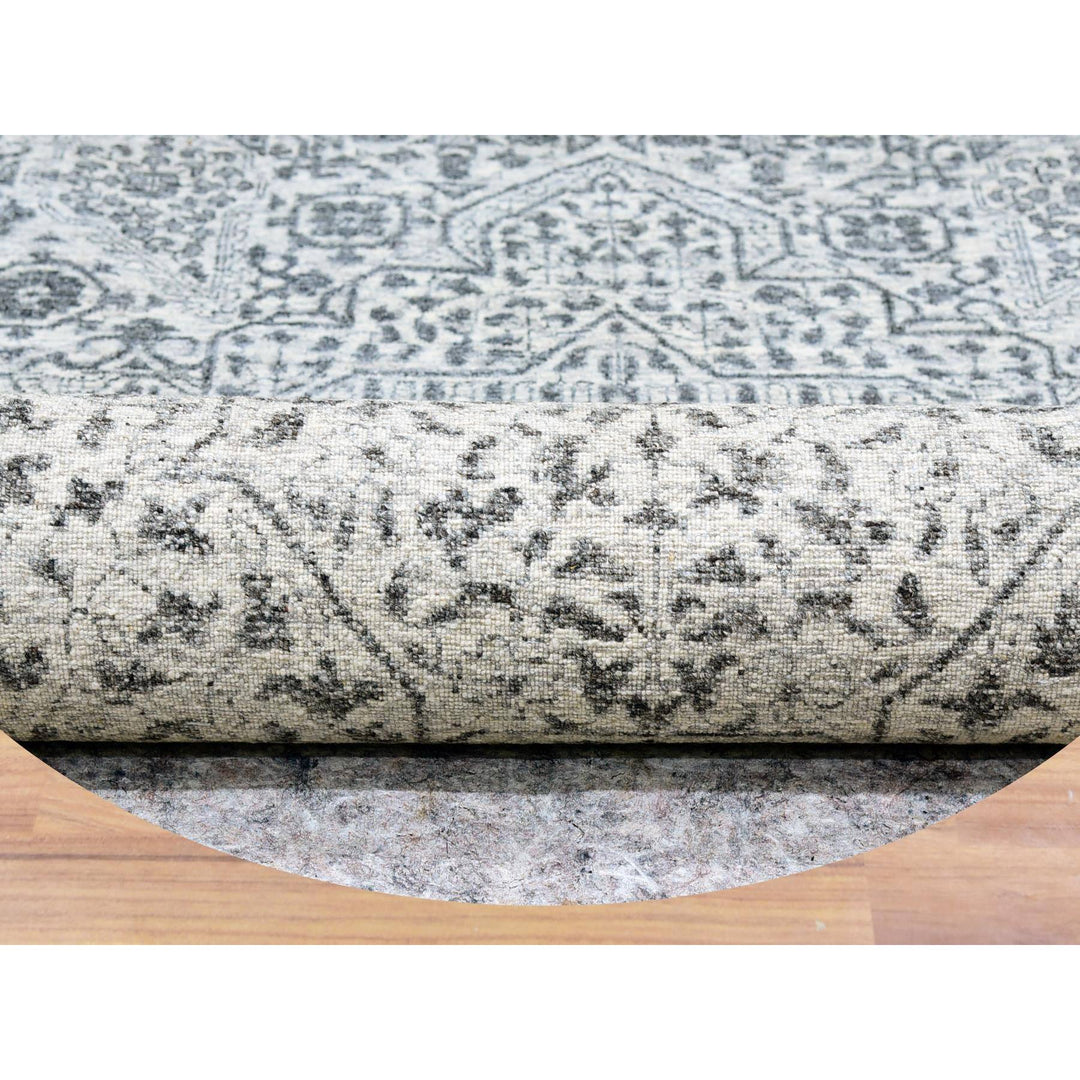 13'10" x 13'10" New Hand Knotted Ivory Wool Round Oriental Rug - MOA10279775