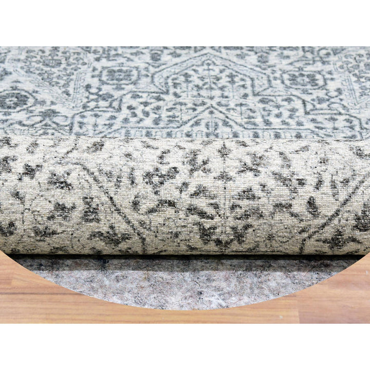 13'10" x 13'10" New Hand Knotted Ivory Wool Round Oriental Rug - MOA10279775