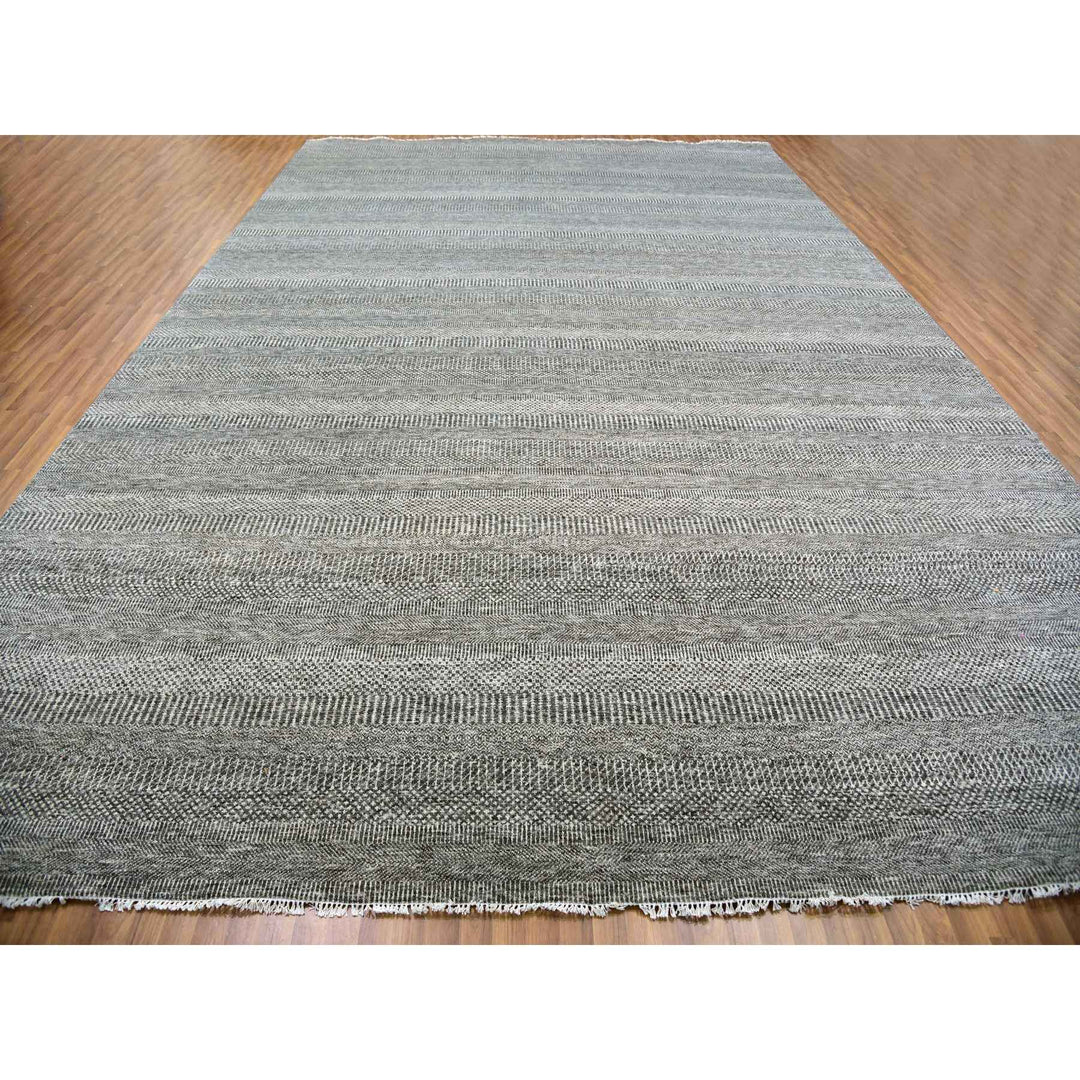 12'0" x 17'10" New Hand Knotted Grey Wool Rectangle Oriental Rug - MOA10279869