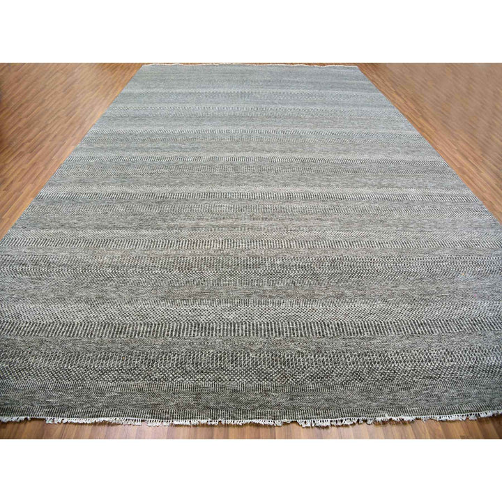 12'0" x 17'10" New Hand Knotted Grey Wool Rectangle Oriental Rug - MOA10279869