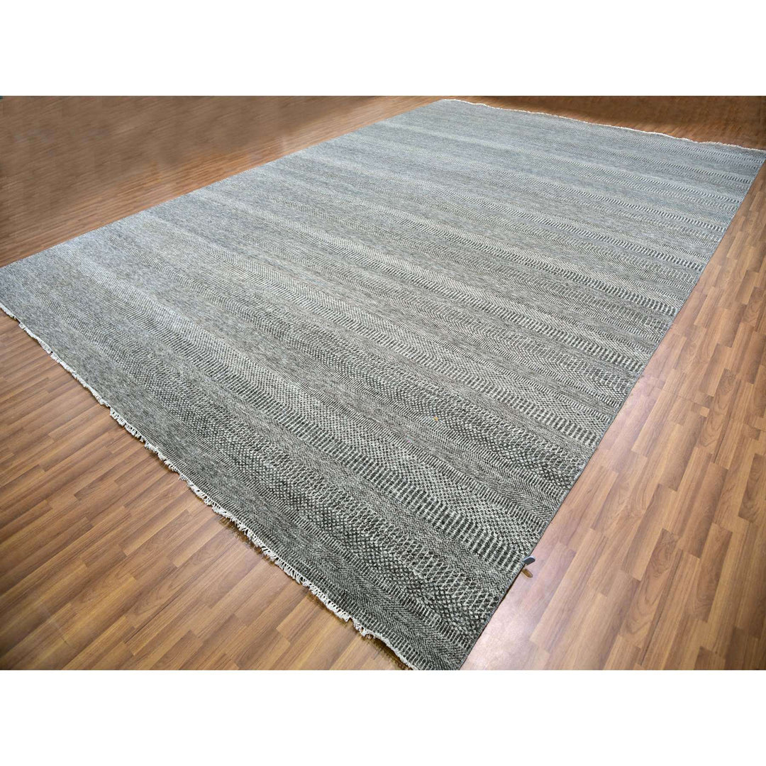 12'0" x 17'10" New Hand Knotted Grey Wool Rectangle Oriental Rug - MOA10279869