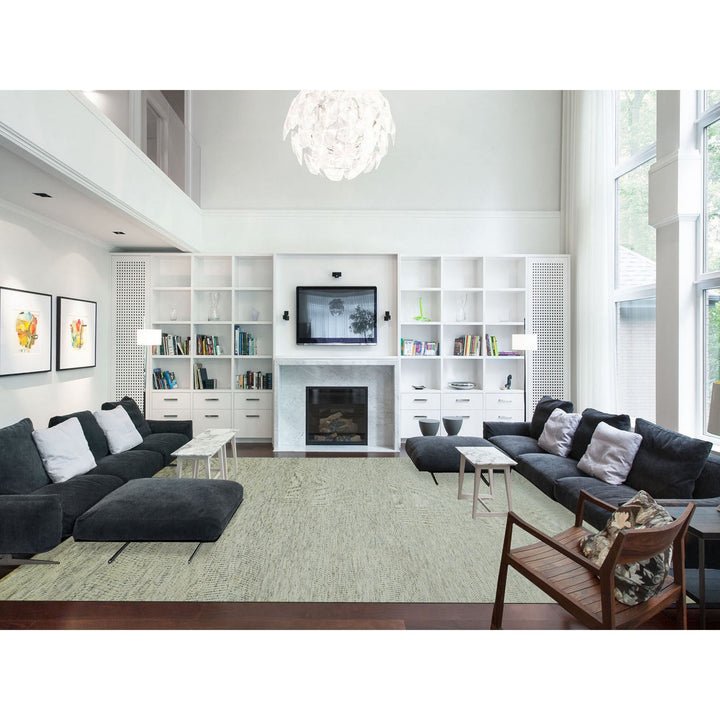 11'11" x 14'11" New Hand Knotted Ivory Wool Rectangle Oriental Rug - MOA10279973