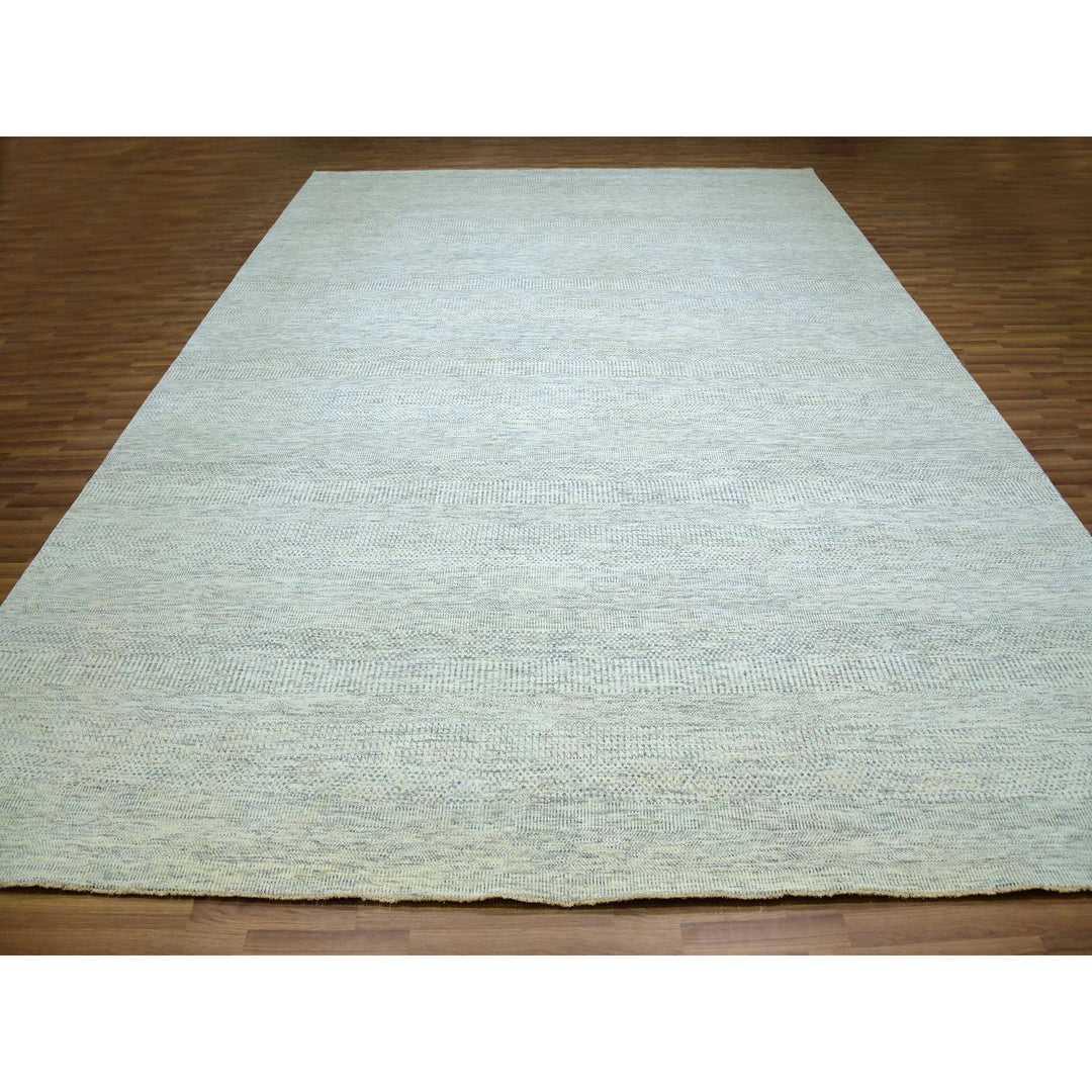 11'11" x 14'11" New Hand Knotted Ivory Wool Rectangle Oriental Rug - MOA10279973