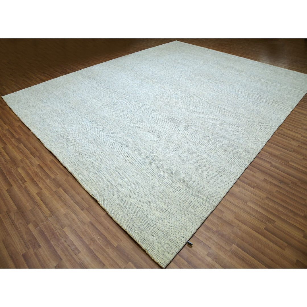 11'11" x 14'11" New Hand Knotted Ivory Wool Rectangle Oriental Rug - MOA10279973