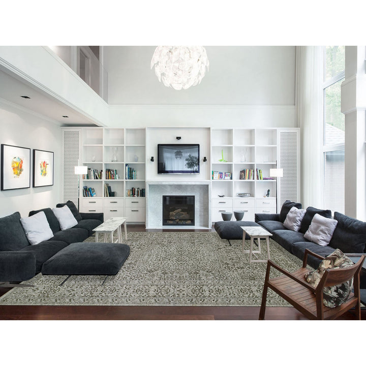 12'1" x 15'4" New Hand Knotted Ivory Wool Rectangle Oriental Rug - MOA10279983