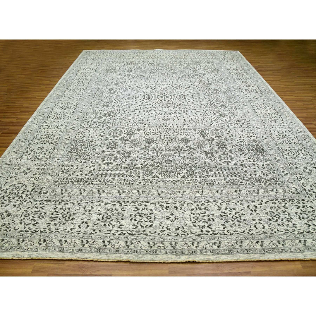 12'1" x 15'4" New Hand Knotted Ivory Wool Rectangle Oriental Rug - MOA10279983
